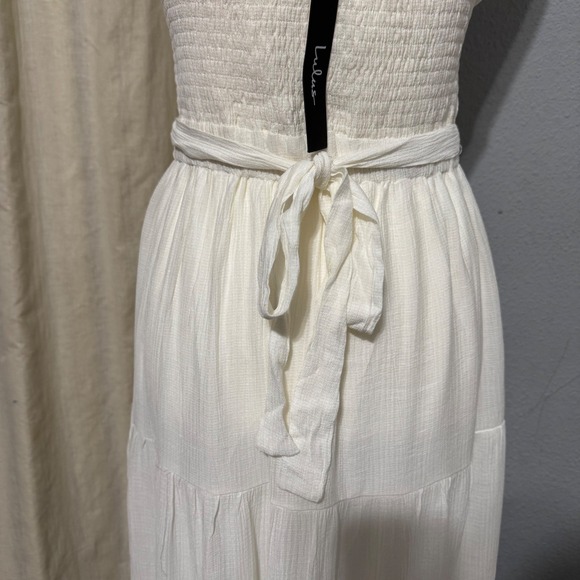 Lulus Ivory Cut Out Maxi Dress M Cottagecore Tie-Strap Celestial Smocked Tiered - Picture 10 of 15